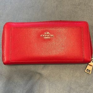Coach Metallic Red Zip Around Wallet